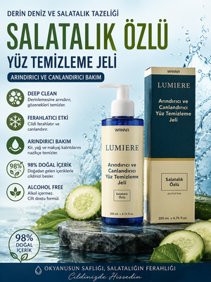 WANNA LUMIERE AQUA SENSATİON Yüz Temizleme Jeli 200 ML | Salatalık Özlü Arındırıcı ve Canlandırıcı Cilt Temizleyici