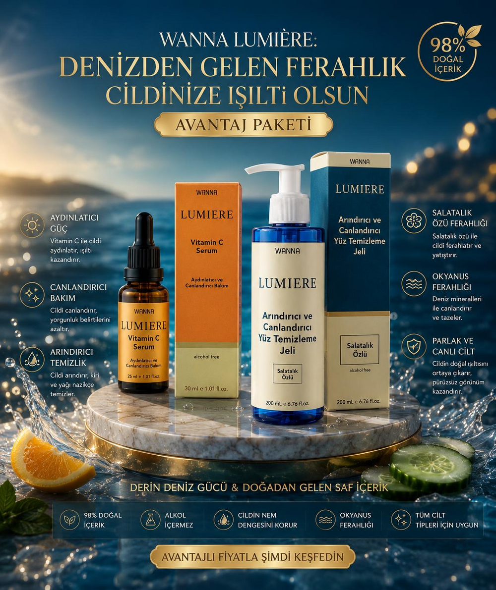 WANNA Lumiere Vitamin C Serum + Salatalık Özlü Yüz Temizleme Jeli Avantaj Paketi