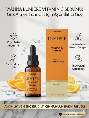WANNA LUMIERE Vitamin C Serum 30 ml – Aydınlatıcı, Nemlendirici ve Canlandırıcı Cilt Bakım Serumu